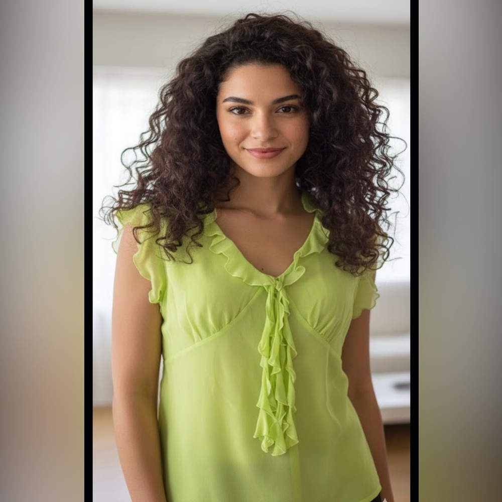 Worthington Lime Ruffle Chiffon with inside camsole Blouse - Picture 1 of 10